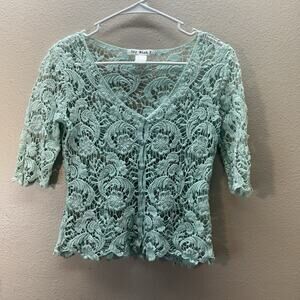 Say What Turquoise Crochet Cardigan XS Boho Festival Fairycore Y2K Beach Sheer